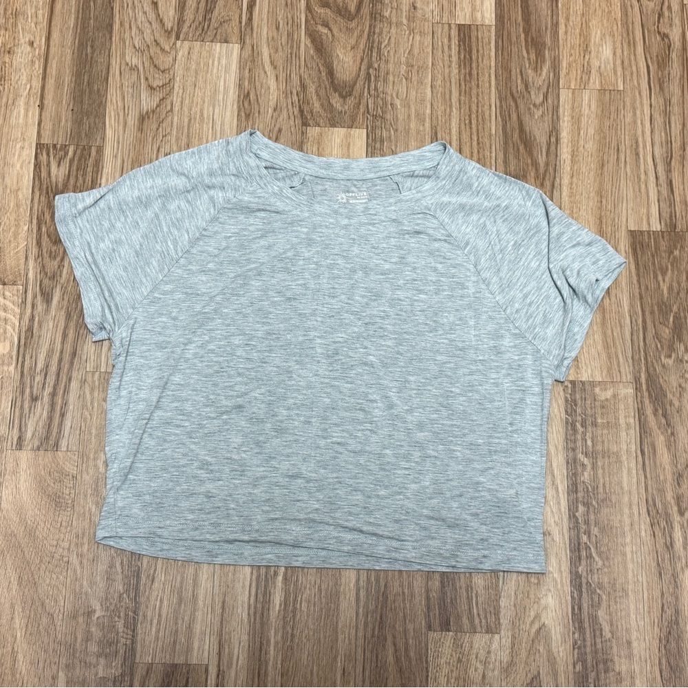OFFLINE by Aerie Cropped T-Shirt Heather Grey Raglan Short Sleeve Medium - Picture 5 of 6